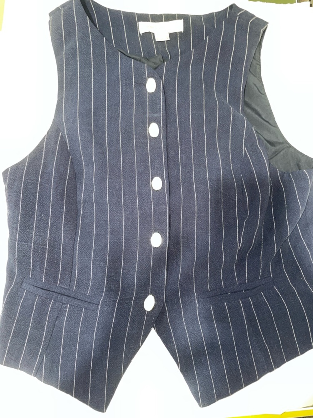 Monteau Navy Pinstripe Button Front Vest